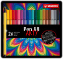 STABILO Pen 68 Fibre Tip Pen - ARTY - Assorted Colours (Tin of 20)
